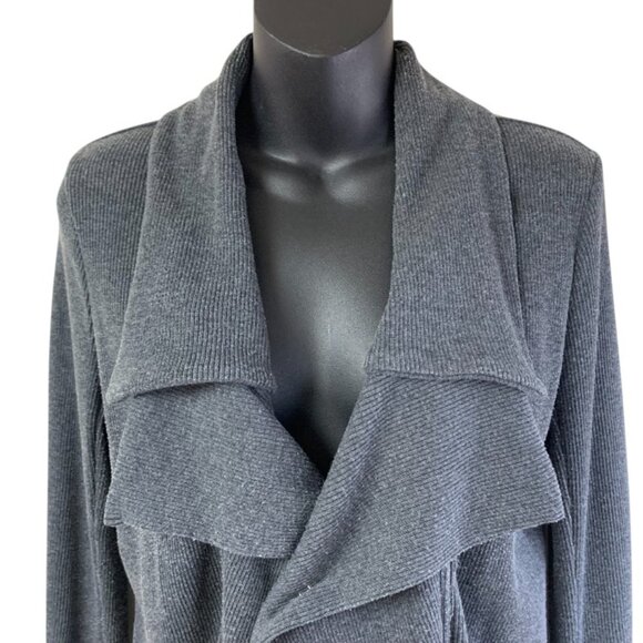 Theory Riva Gray Ribbed Waterfall‎ Open Front Cardigan - Picture 4 of 8